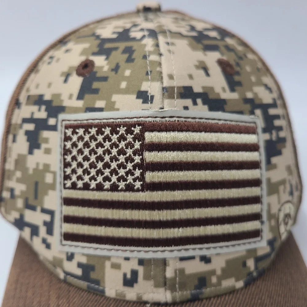 Ariat Hat Snapback Brown Digital Camo American Flag Patch Logo USA Outdoors‎ Men